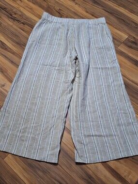 J Jill Womens SP Striped Wide Leg Cropped Pants Coastal Preppy Beach Linen Blend